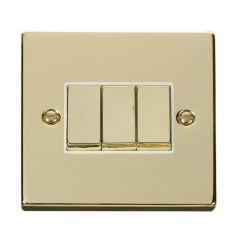 Click Deco VPBR413WH 10AX 3 Gang 2 Way Plate Switch Brass
