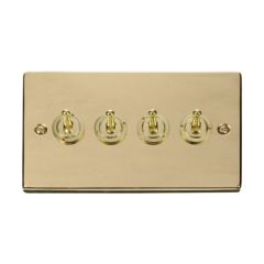 Click Deco VPBR424 10AX 4 Gang 2 Way Toggle Plate Switch Brass