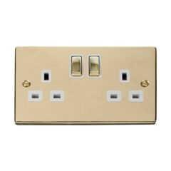 Click Deco VPBR536WH 13A 2 Gang DP Switched Socket Outlet Brass