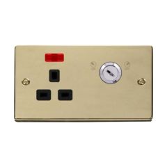 Click Deco VPBR655BK 13A 1 Gang DP Key Lockable Switched Socket With Neon (Double Plate) Brass