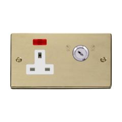 Click Deco VPBR675WH 13A 1 Gang DP Key Lockable Switched Socket With Neon (Double Plate) Brass