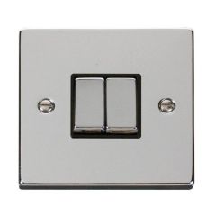 Click Deco VPCH412BK 10AX 2 Gang 2 Way Plate Switch Chrome