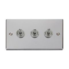 Click Deco VPCH423 10AX 3 Gang 2 Way Toggle Plate Switch Chrome