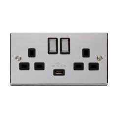Click Deco VPCH570BK 13A 2 Gang Switched Socket Outlet With Single 2.1A USB Outlet Chrome