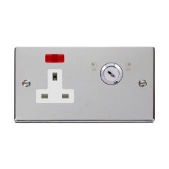 Click Deco VPCH675WH 13A 1 Gang DP Key Lockable Switched Socket With Neon (Double Plate) Chrome