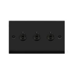 Click Deco VPMB423 10AX 3 Gang 2 Way Toggle Plate Switch Matt Black