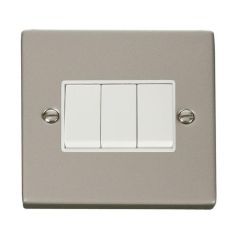 Click Deco VPPN013WH 10AX 3 Gang 2 Way Plate Switch Pearl Nickel