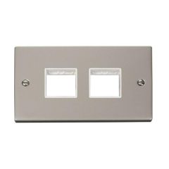 Click Deco VPPN404WH 2 Gang MiniGrid Unfurnished Plate - 2 x 2 Apertures Pearl Nickel
