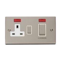 Click Deco VPPN505WH 45A 2 Gang DP Switch With 13A DP Switched Socket Outlet & Neons Pearl Nickel