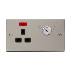 Click Deco VPPN655BK 13A 1 Gang DP Key Lockable Switched Socket With Neon (Double Plate) Pearl Nickel