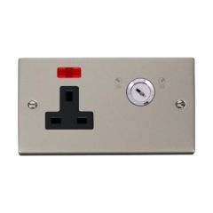 Click Deco VPPN675BK 13A 1 Gang DP Key Lockable Switched Socket With Neon (Double Plate) Pearl Nickel