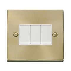 Click Deco VPSB013WH 10AX 3 Gang 2 Way Plate Switch Satin Brass