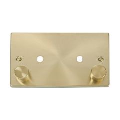 Click Deco VPSB186 2 Gang Unfurnished Dimmer Plate & Knobs (1630W Max) - 2 Apertures Satin Brass