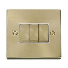Click Deco VPSB413WH 10AX 3 Gang 2 Way Plate Switch Satin Brass