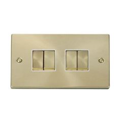 Click Deco VPSB414WH 10AX 4 Gang 2 Way Plate Switch Satin Brass