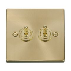 Click Deco VPSB422 10AX 2 Gang 2 Way Toggle Plate Switch Satin Brass