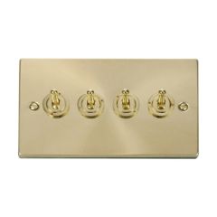 Click Deco VPSB424 10AX 4 Gang 2 Way Toggle Plate Switch Satin Brass
