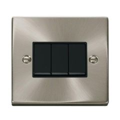 Click Deco VPSC013BK 10AX 3 Gang 2 Way Plate Switch Satin Chrome