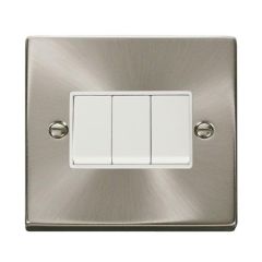 Click Deco VPSC013WH 10AX 3 Gang 2 Way Plate Switch Satin Chrome