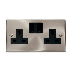 Click Deco VPSC036BK 13A 2 Gang DP Switched Socket Outlet Satin Chrome