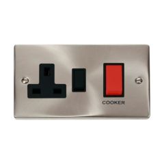 Click Deco VPSC204BK 45A 2 Gang DP Switch With 13A DP Switched Socket Outlet Satin Chrome