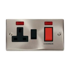 Click Deco VPSC205BK 45A 2 Gang DP Switch With 13A DP Switched Socket Outlet & Neons Satin Chrome