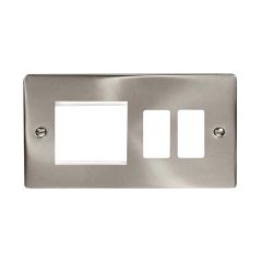 Click Deco VPSC31102 2 Gang GridPro With Twin New Media Aperture Combination Plate Satin Chrome