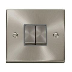 Click Deco VPSC412GY 10AX 2 Gang 2 Way Plate Switch Satin Chrome