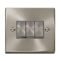 Click Deco VPSC413GY 10AX 3 Gang 2 Way Plate Switch Satin Chrome