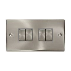 Click Deco VPSC414GY 10AX 4 Gang 2 Way Plate Switch Satin Chrome