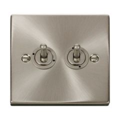 Click Deco VPSC422 10AX 2 Gang 2 Way Toggle Plate Switch Satin Chrome