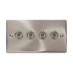 Click Deco VPSC424 10AX 4 Gang 2 Way Toggle Plate Switch Satin Chrome