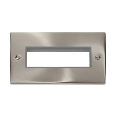 Click Deco VPSC426GY 2 Gang MiniGrid Unfurnished Plate - 6 In-Line Apertures Satin Chrome
