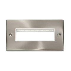 Click Deco VPSC426WH 2 Gang MiniGrid Unfurnished Plate - 6 In-Line Apertures Satin Chrome