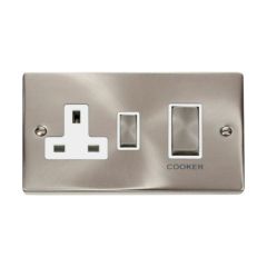 Click Deco VPSC504WH 45A 2 Gang DP Switch With 13A DP Switched Socket Outlet Satin Chrome