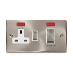 Click Deco VPSC505WH 45A 2 Gang DP Switch With 13A DP Switched Socket Outlet & Neons Satin Chrome