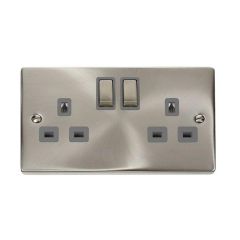 Click Deco VPSC536GY 13A 2 Gang DP Switched Socket Outlet Satin Chrome