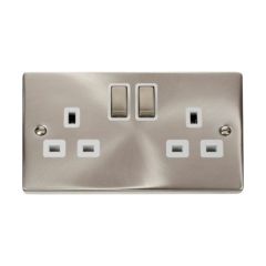 Click Deco VPSC536WH 13A 2 Gang DP Switched Socket Outlet Satin Chrome