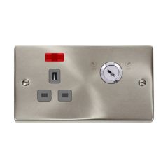 Click Deco VPSC655GY 13A 1 Gang DP Key Lockable Switched Socket With Neon (Double Plate) Satin Chrome