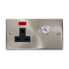Click Deco VPSC675BK 13A 1 Gang DP Key Lockable Switched Socket With Neon (Double Plate) Satin Chrome