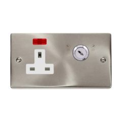 Click Deco VPSC675WH 13A 1 Gang DP Key Lockable Switched Socket With Neon (Double Plate) Satin Chrome