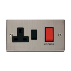 Click Deco VPSS204BK 45A 2 Gang DP Switch With 13A DP Switched Socket Outlet Stainless Steel