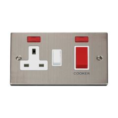 Click Deco VPSS205WH 45A 2 Gang DP Switch With 13A DP Switched Socket Outlet & Neons Stainless Steel