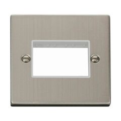 Click Deco VPSS403WH 1 Gang MiniGrid Unfurnished Plate - 3 Apertures Stainless Steel