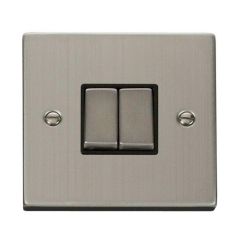 Click Deco VPSS412BK 10AX 2 Gang 2 Way Plate Switch Stainless Steel