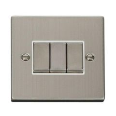 Click Deco VPSS413WH 10AX 3 Gang 2 Way Plate Switch Stainless Steel