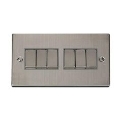 Click Deco VPSS416GY 10AX 6 Gang 2 Way Plate Switch Stainless Steel