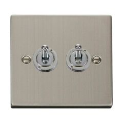 Click Deco VPSS422 10AX 2 Gang 2 Way Toggle Plate Switch Stainless Steel