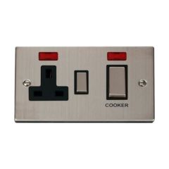 Click Deco VPSS505BK 45A 2 Gang DP Switch With 13A DP Switched Socket Outlet & Neons Stainless Steel