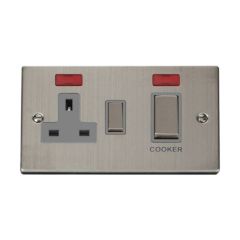 Click Deco VPSS505GY 50A 2 Gang DP Switch With 13A DP Switched Socket Outlet & Neons Stainless Steel